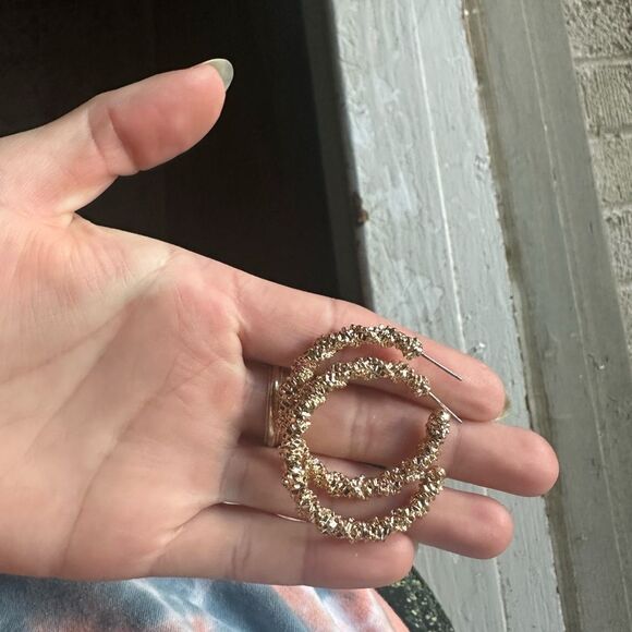 Gold Sparkle Hoop Earrings - Picture 2 of 4